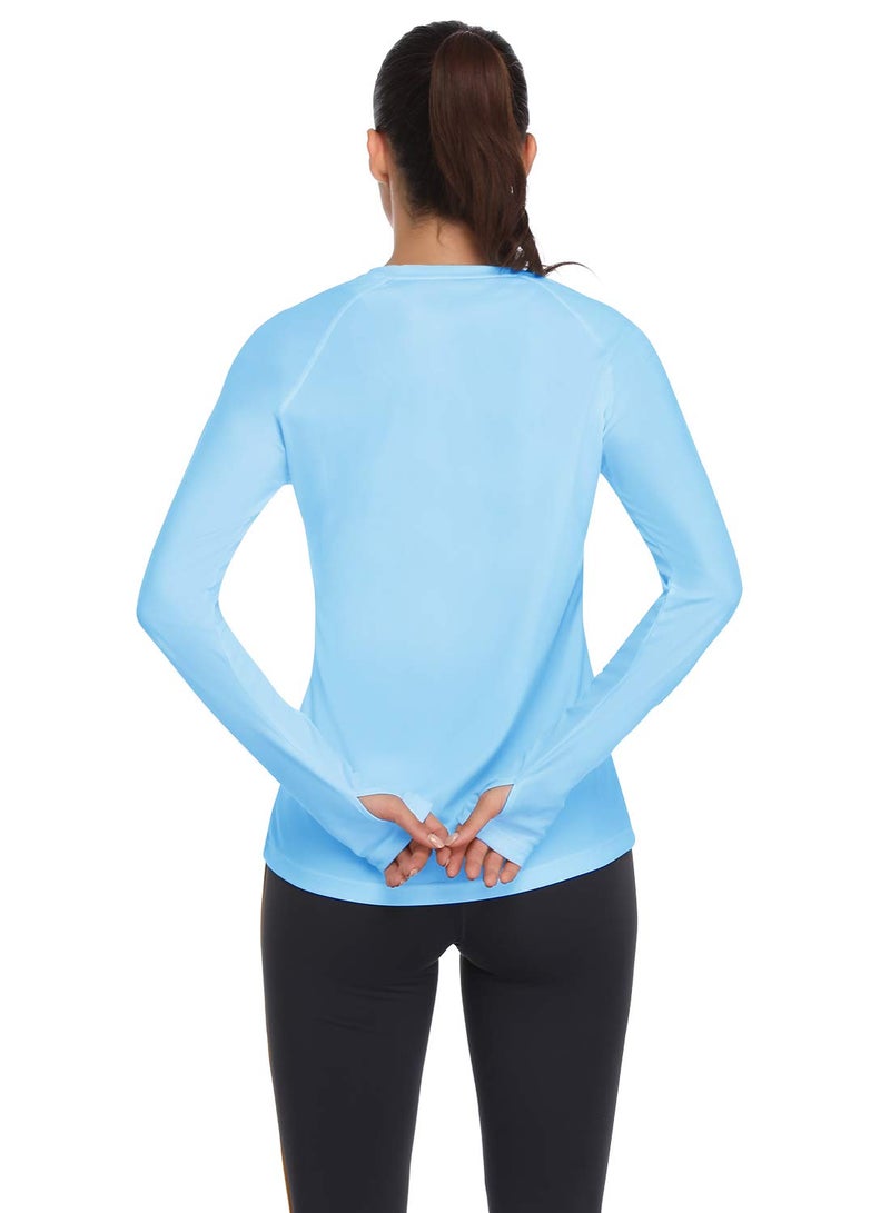 HISKYWIN Women's UPF 50+ Sun Protection Long Sleeve Shirts Outdoor Hiking Fishing Tops HF103- Blue-M - Image 2